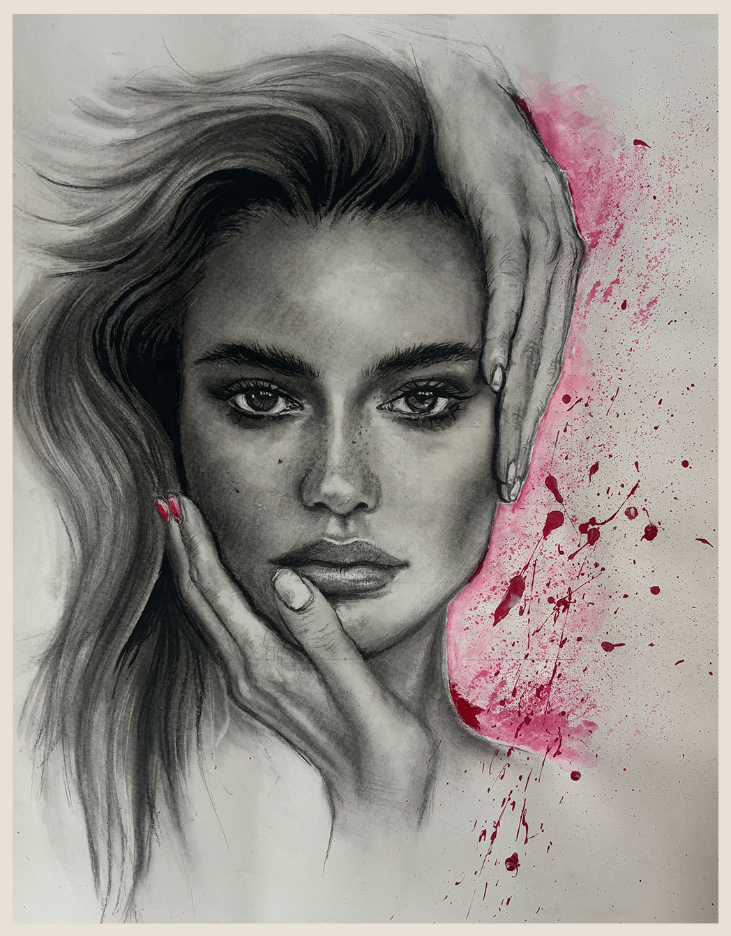 Pink Noise, 2025 — Charcoal and acrylic on paper