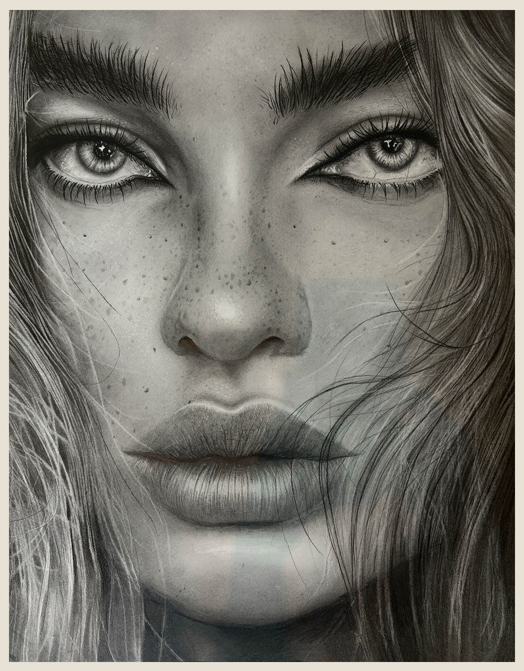 Freckles II, 2025 — Charcoal and pencil on paper
