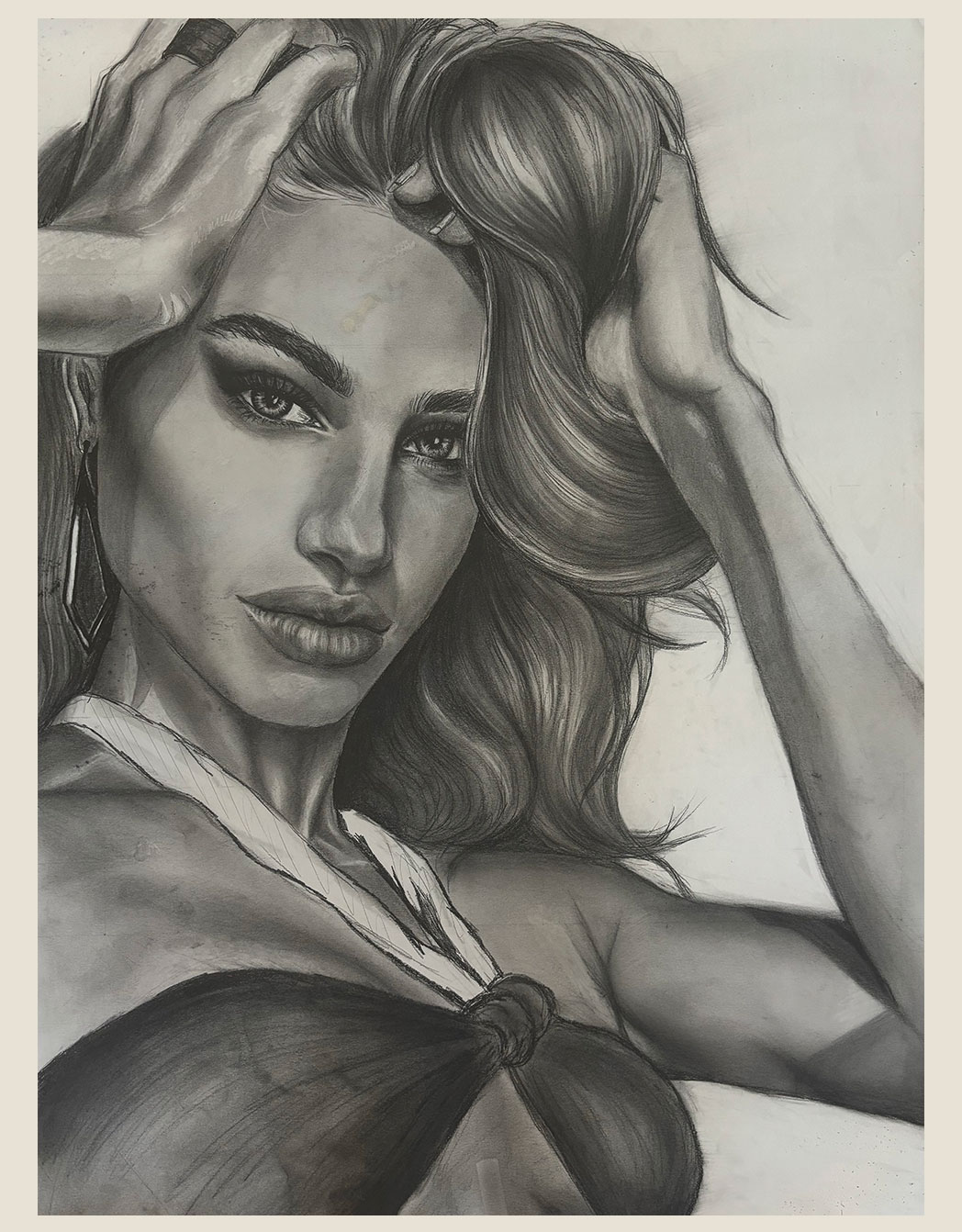 Hands In Hair, 2025 — Charcoal on paper